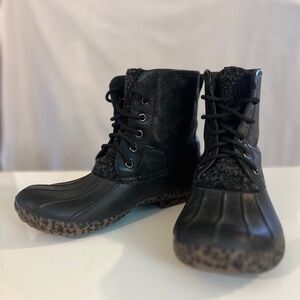 Marleylilly Leopard Print Sole Sherpa Lined Winter Duck Boots